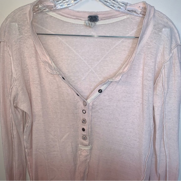 We The Free Cozy Up Henley Pink Ribbed Long Sleeve S - Picture 9 of 11